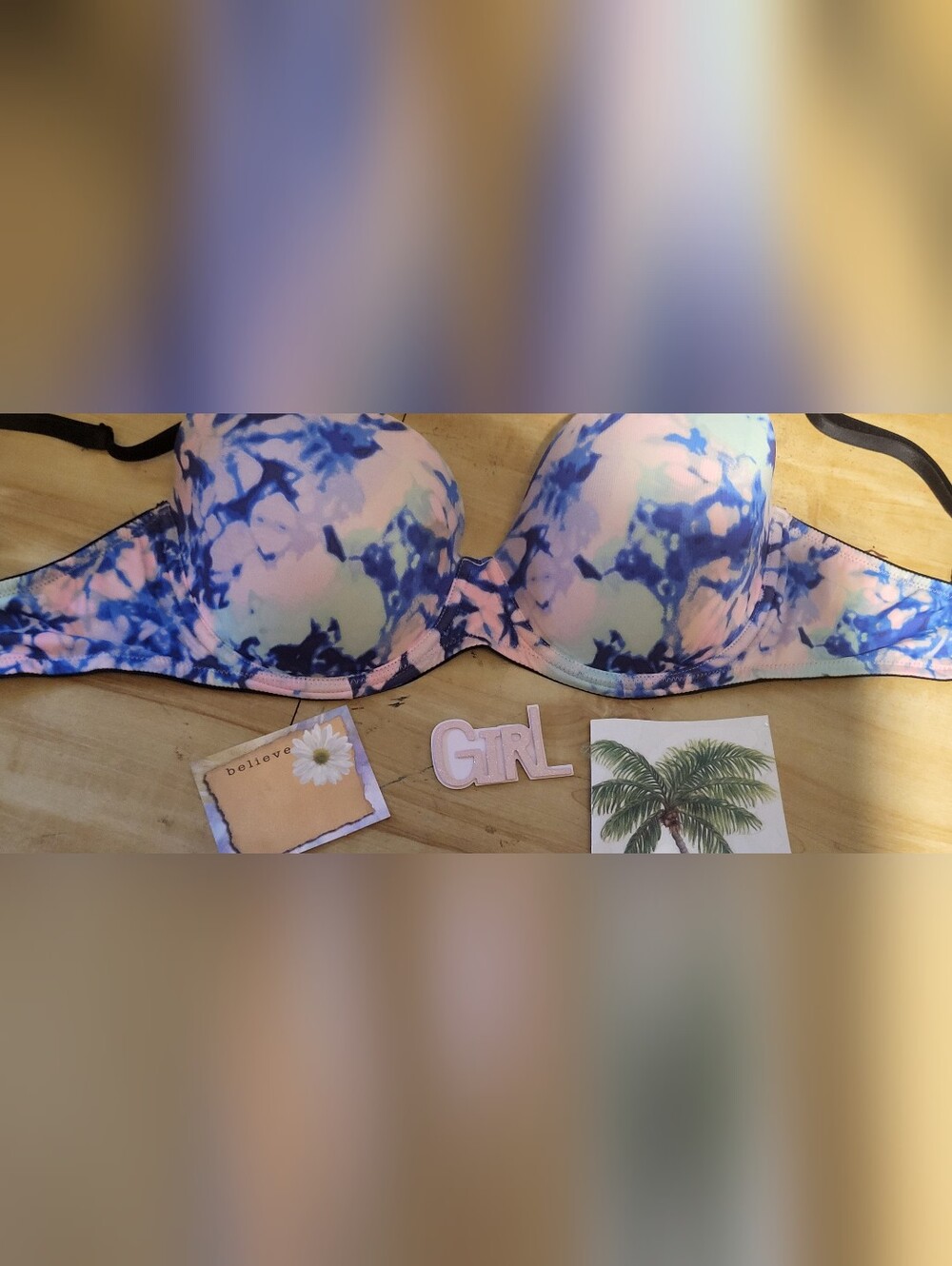 PINK Blue and Pink Floral Underwire Bra - Women Accessories